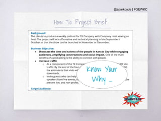 @sparkcade | #GEWKC
How To: Project Brief
26
Know Your
Why …
 