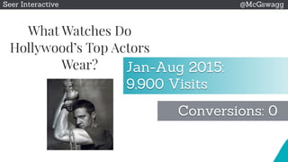 © 2015 Seer Interactive • All Rights Reserved • Page 11
Seer Interactive @McGswagg
Jan-Aug 2015:
9,900 Visits
Conversions: 0
 