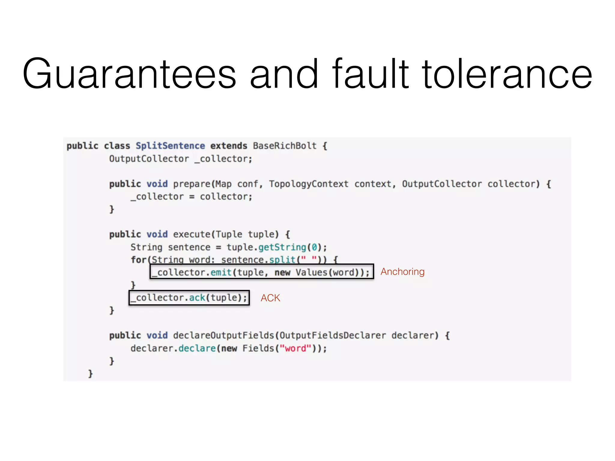 Anchoring
ACK
Guarantees and fault tolerance
 