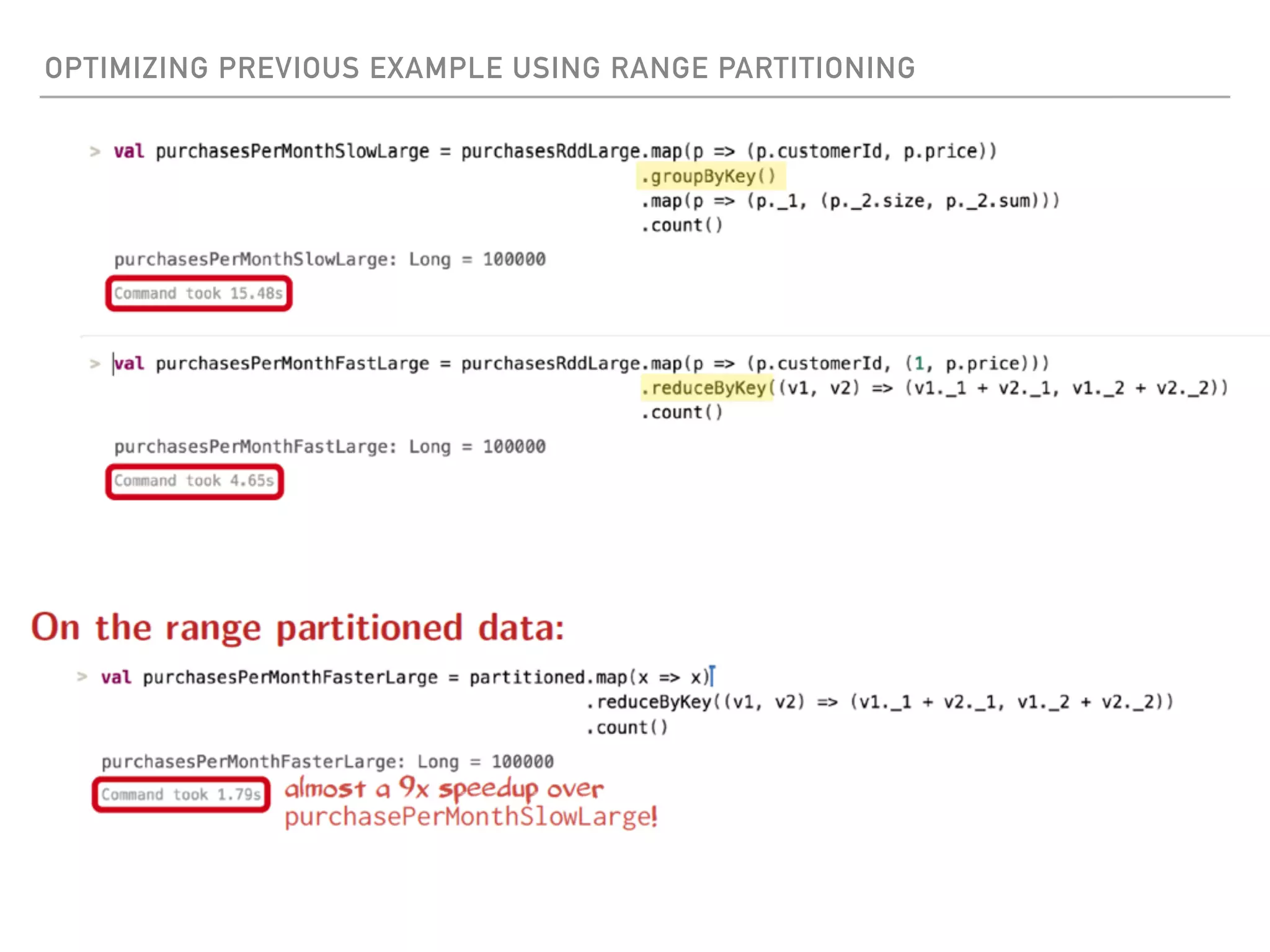 OPTIMIZING PREVIOUS EXAMPLE USING RANGE PARTITIONING
 