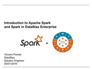 Introduction  to  Apache  Spark  
and  Spark  in  DataStax Enterprise
Vincent  Poncet
DataStax
Solution  Engineer
25/01/2016
+
 
