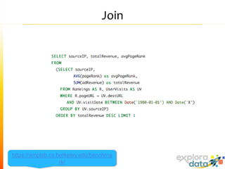 Join
https://amplab.cs.berkeley.edu/benchma
rk/
 