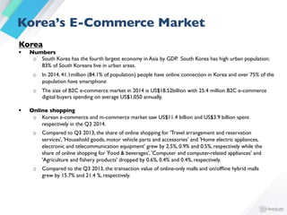 §  South Korea is considered lucrative market for cross-border e-commerce	

o  The country’s stable currency: Korean won ...
