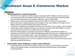 §  Payment and delivery	

o  Various payment methods are used in Malaysian B2C commerce.A large share of the purchases 	
...