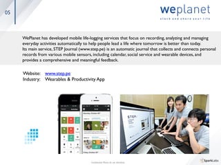 04
Website: 	

www.nﬂabs.com 	

Industry: 	

Big Data	

Conﬁdential. Please do not distribute.	

NFLabs is a Korea-based company that develops and distributes Peloton, a hadoop based real-time analytics 	

platform that makes ingesting, managing, and analyzing large data sets simple and fast. Peloton enables data analysts 	

and scientists to discover and analyze large data sets without having to learn Map Reduce or other complex big 	

data technology. In addition, they built industry-speciﬁc analytics modules that allows companies to simply plug-in 	

their data sources and instantly view their standard reports. 	
 