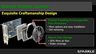 Sparkle Dragon Cyclone
Exquisite Craftsmanship Design
                         Patent Pending Exchangeable
                         Fan Structure
                        • More options and easy installation
                        • Dirt removing


                         90mm Fan Design
                         • 30% More air flow
                         • Wider coverage
 
