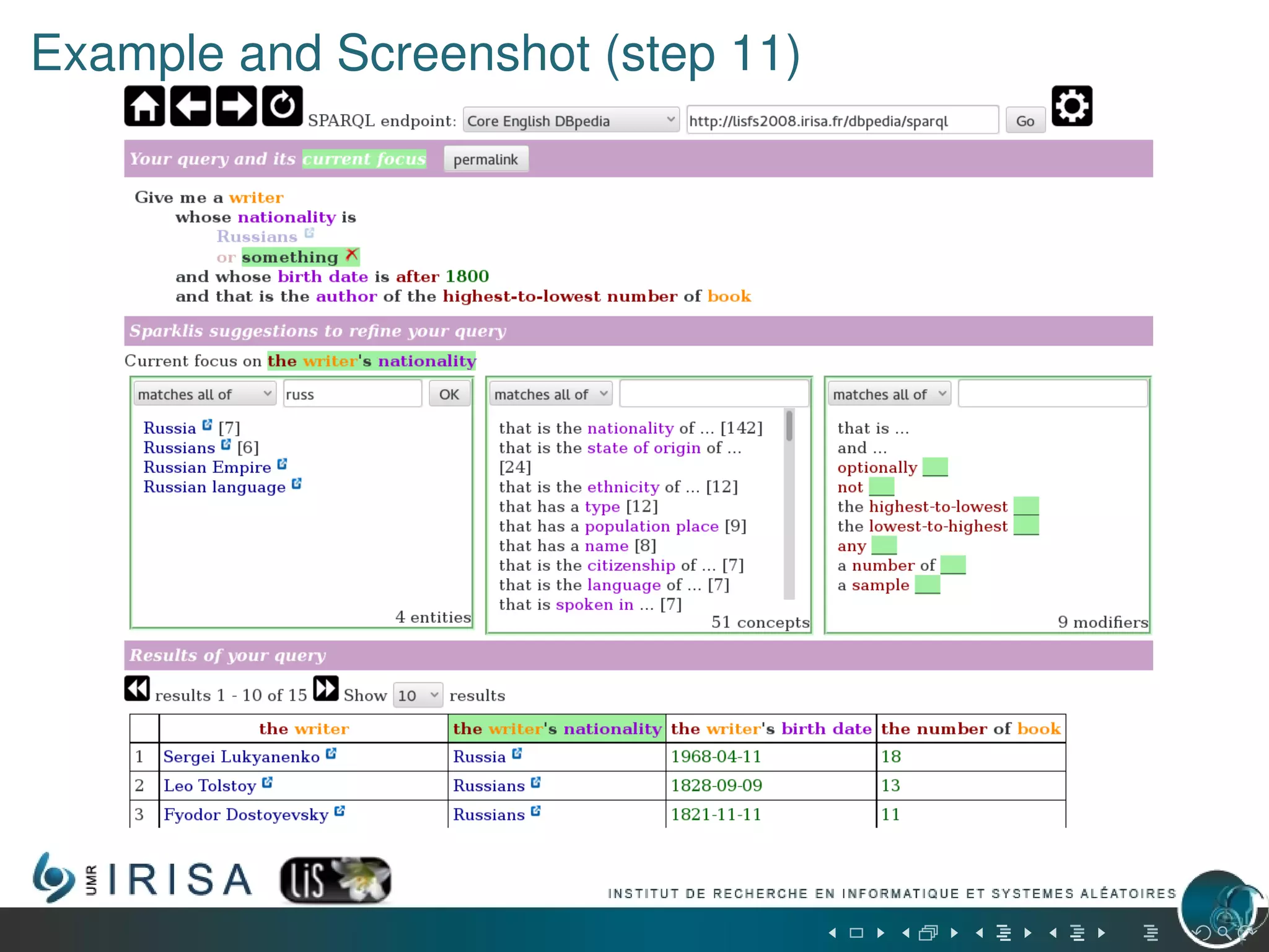 Example and Screenshot (step 11)
 