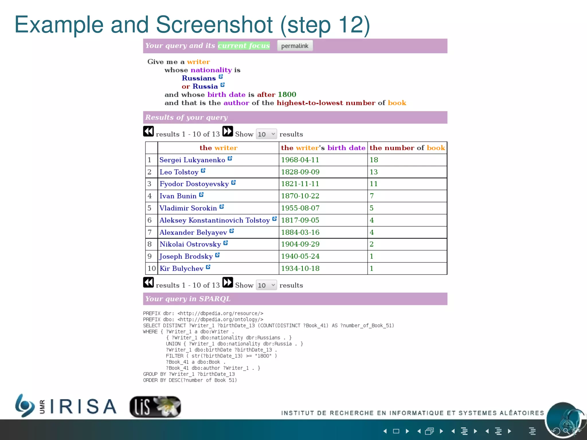 Example and Screenshot (step 12)
 