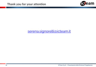 24 ICTeam S.p.A. – Presentazione della Divisione Progettazione
serena.signorelli@icteam.it
Thank you for your attention
 