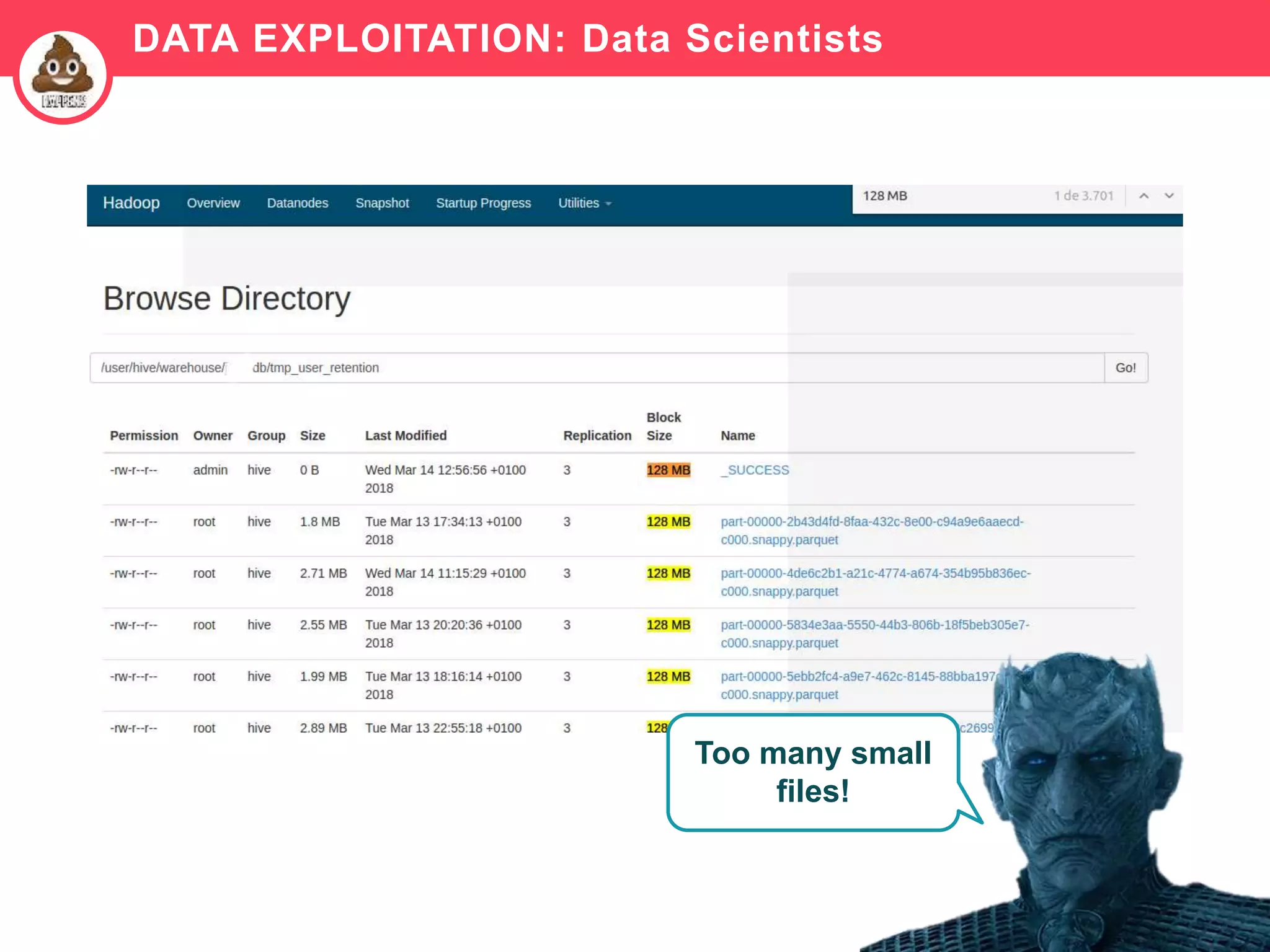 79
DATA EXPLOITATION: Data Scientists
Too many small
files!
 