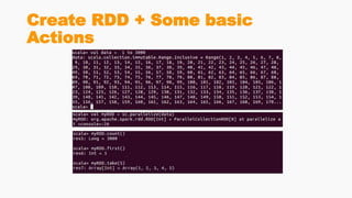 Create RDD + Some basic
Actions
 