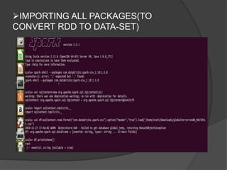 IMPORTING ALL PACKAGES(TO
CONVERT RDD TO DATA-SET)
 