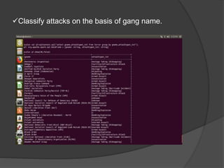 Classify attacks on the basis of gang name.
 