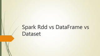 Spark Rdd vs DataFrame vs
Dataset
 