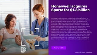 5
Honeywell acquires
Sparta for $1.3 billion
Read full article
Honeywell has announced that it is buying Sparta Systems, a...