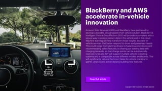 BlackBerry and AWS
accelerate in-vehicle
innovation
Read full article
Amazon Web Services (AWS) and BlackBerry have partne...