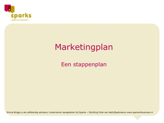 Marketingplan Een stappenplan Emma Briggs is als zelfstandig adviseur/ ondernemer aangesloten bij Sparks – Stichting Orde van bedrijfsadviseurs www.sparksinbusiness.nl 