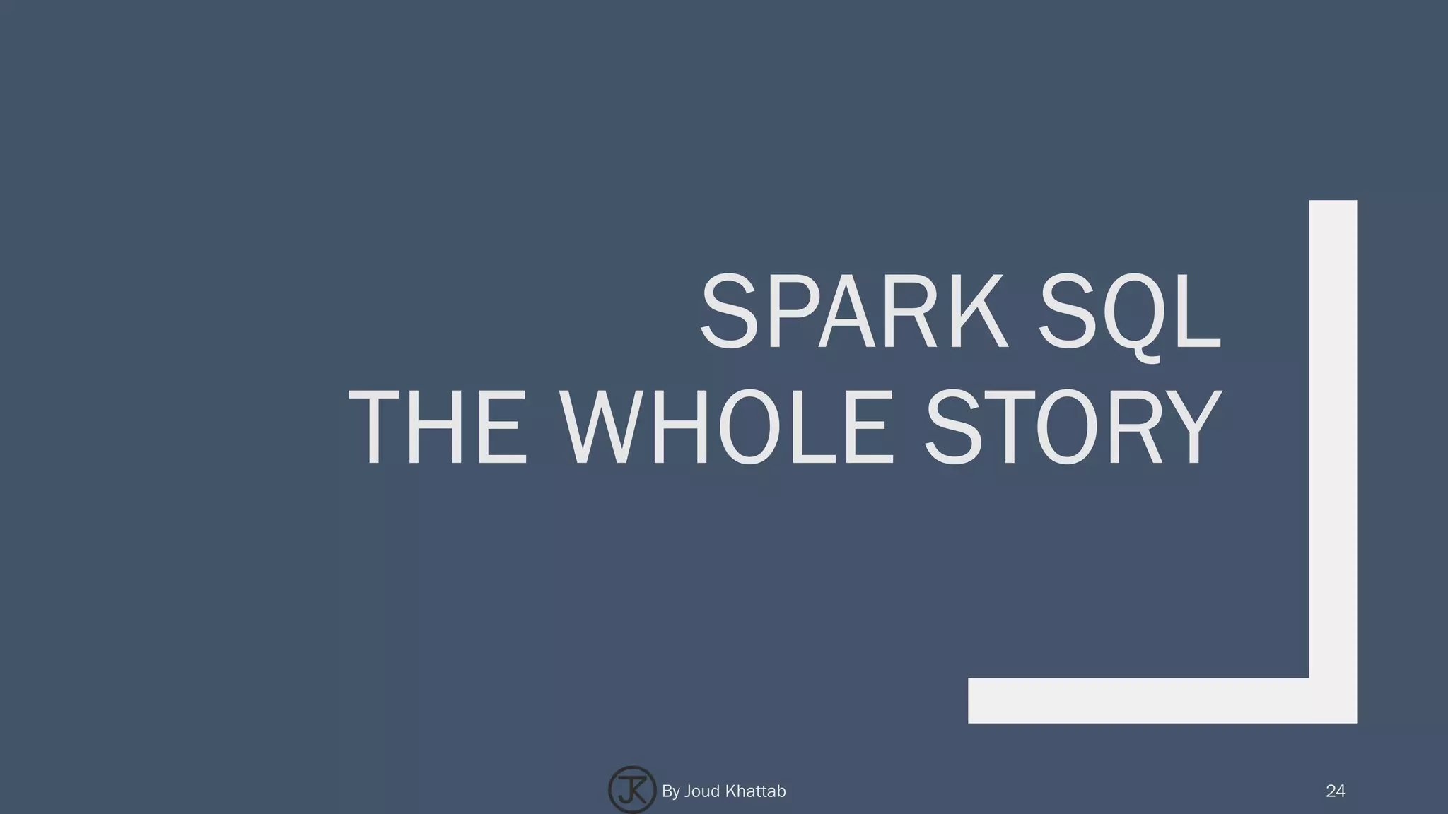 SPARK SQL
THE WHOLE STORY
24By Joud Khattab
 