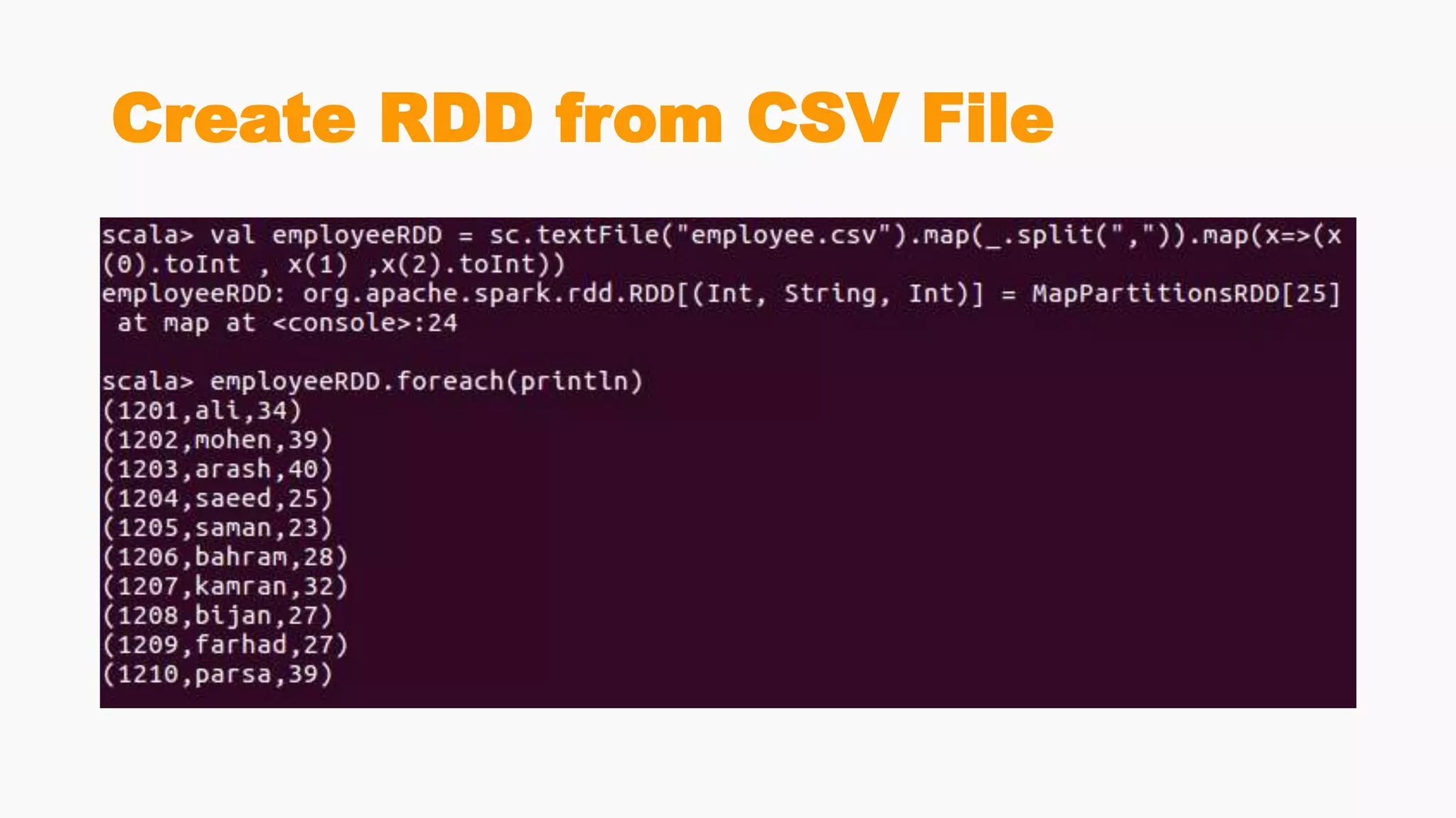 Create RDD from CSV File
 