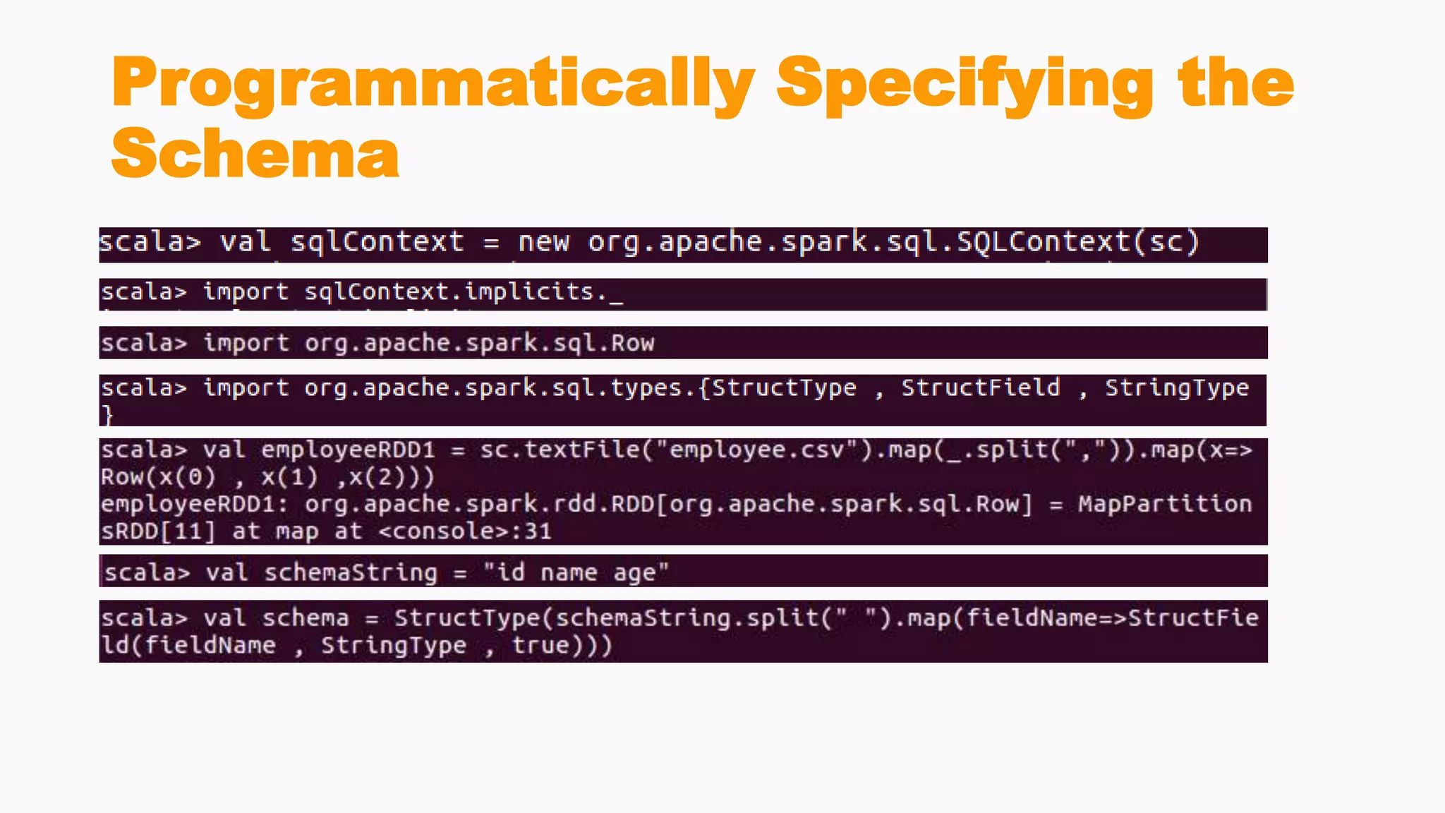 Programmatically Specifying the
Schema
 