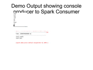 Demo Output showing console
producer to Spark Consumer
 