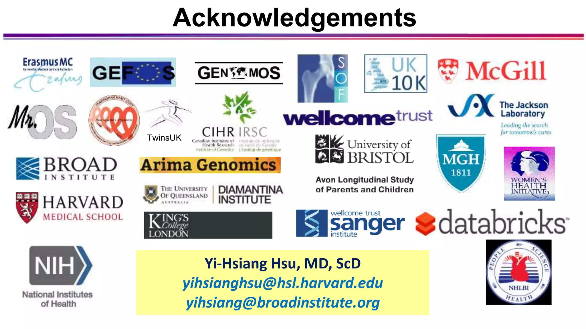 TwinsUK
Acknowledgements
Yi-Hsiang Hsu, MD, ScD
yihsianghsu@hsl.harvard.edu
yihsiang@broadinstitute.org
 