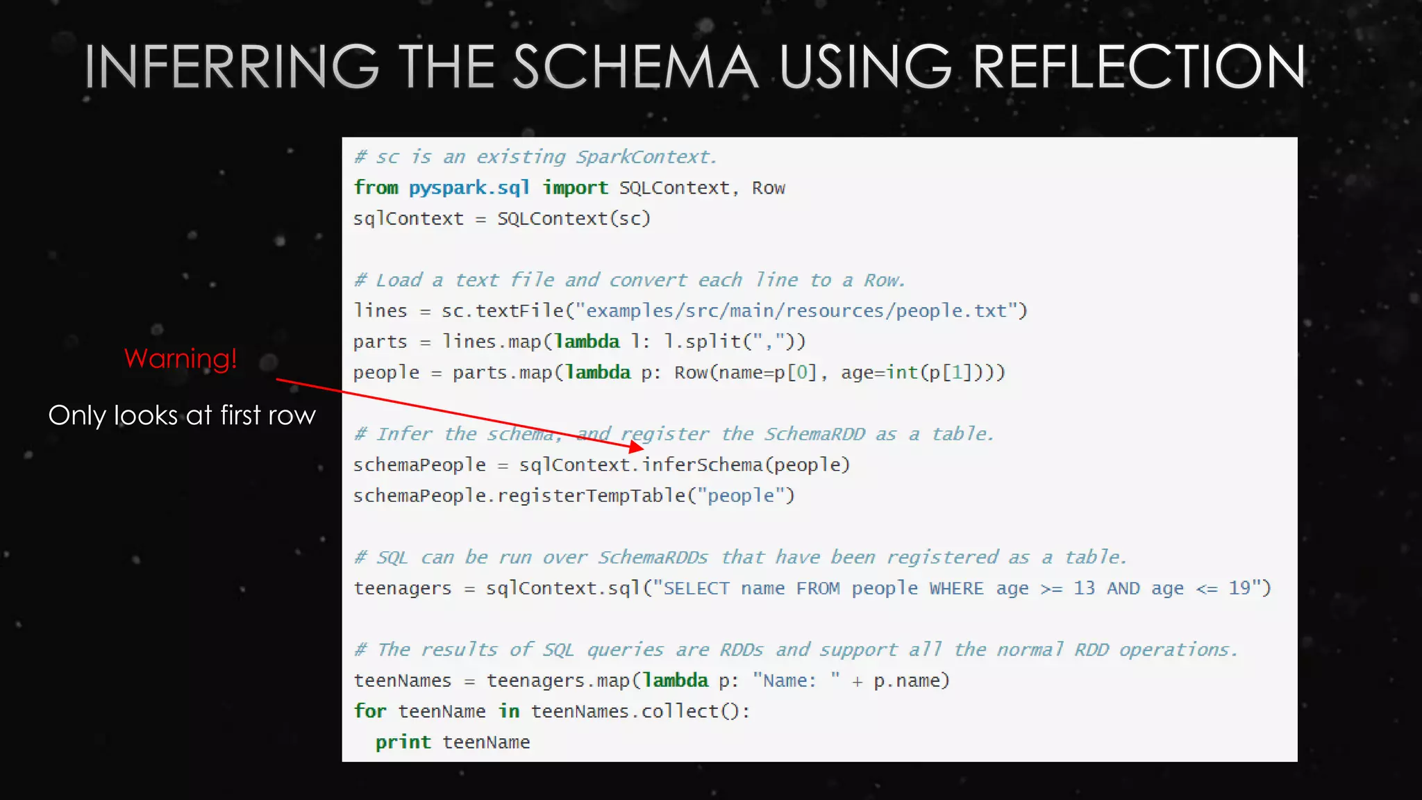 Warning!
Only looks at first row
 