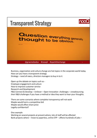 Business, organization and culture change are hot topics in the corporate world today.
How can you have a transparent stra...