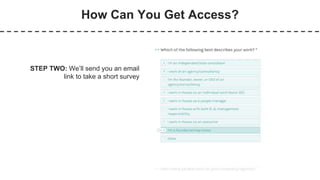 How Can You Get Access?
STEP TWO: We’ll send you an email
link to take a short survey
 