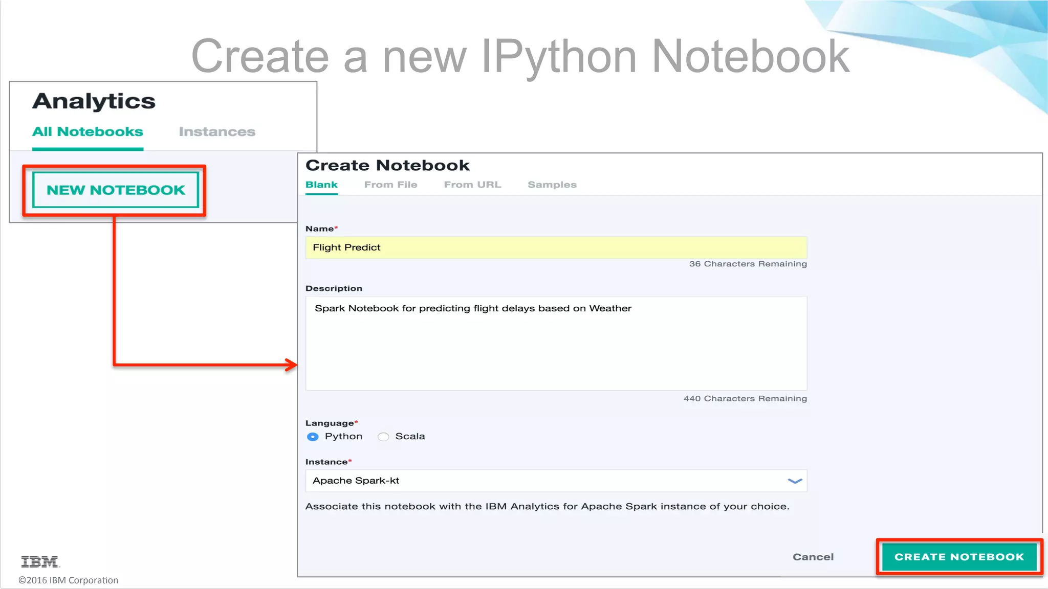 ©2016	IBM	Corpora6on Create a new IPython Notebook 