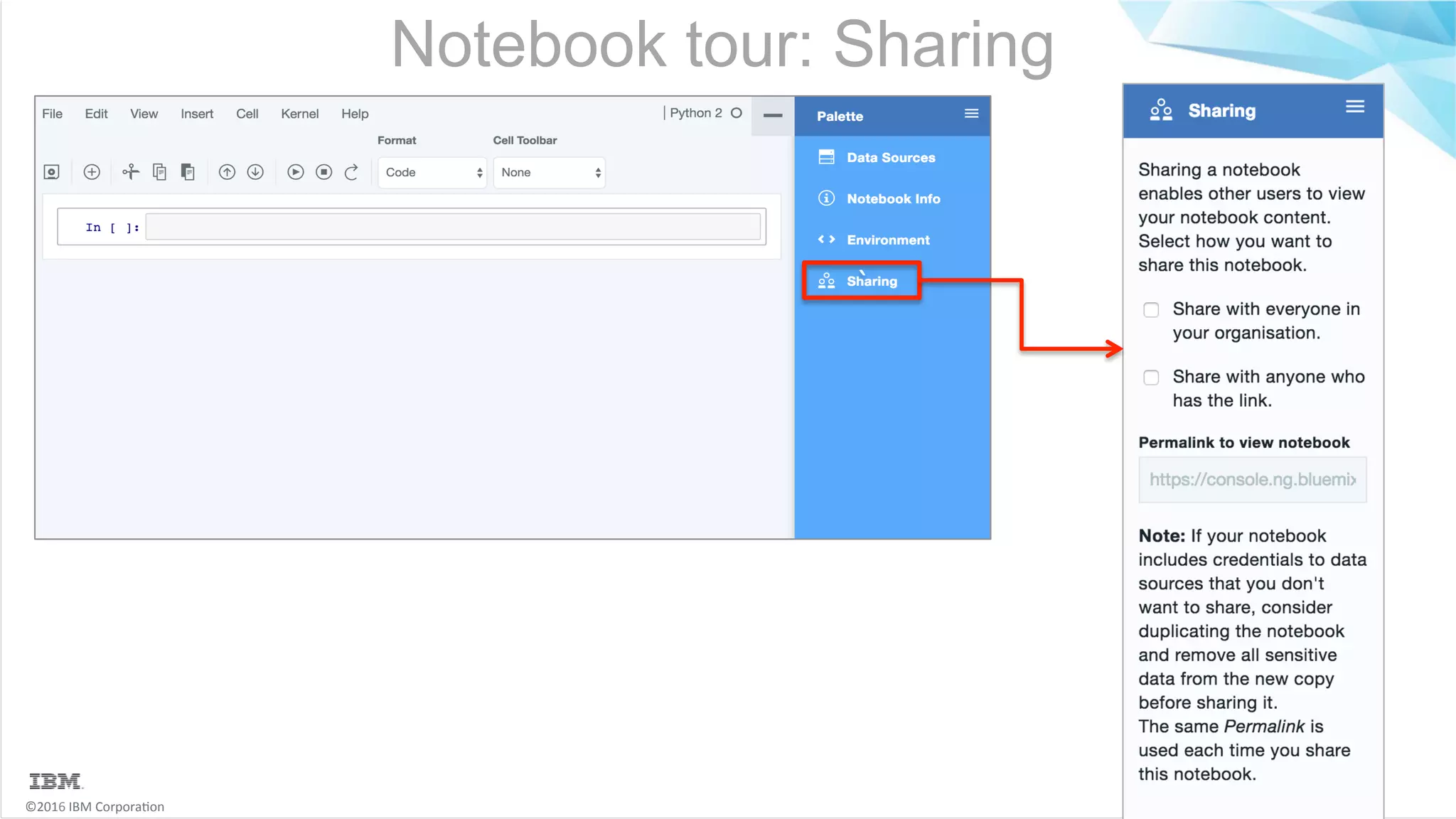 ©2016	IBM	Corpora6on Notebook tour: Sharing ` 
