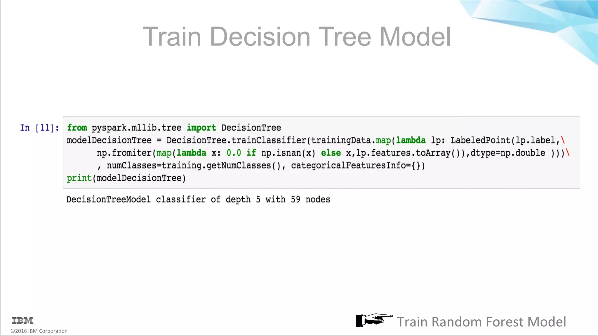 ©2016	IBM	Corpora6on Train Decision Tree Model Train	Random	Forest	Model 