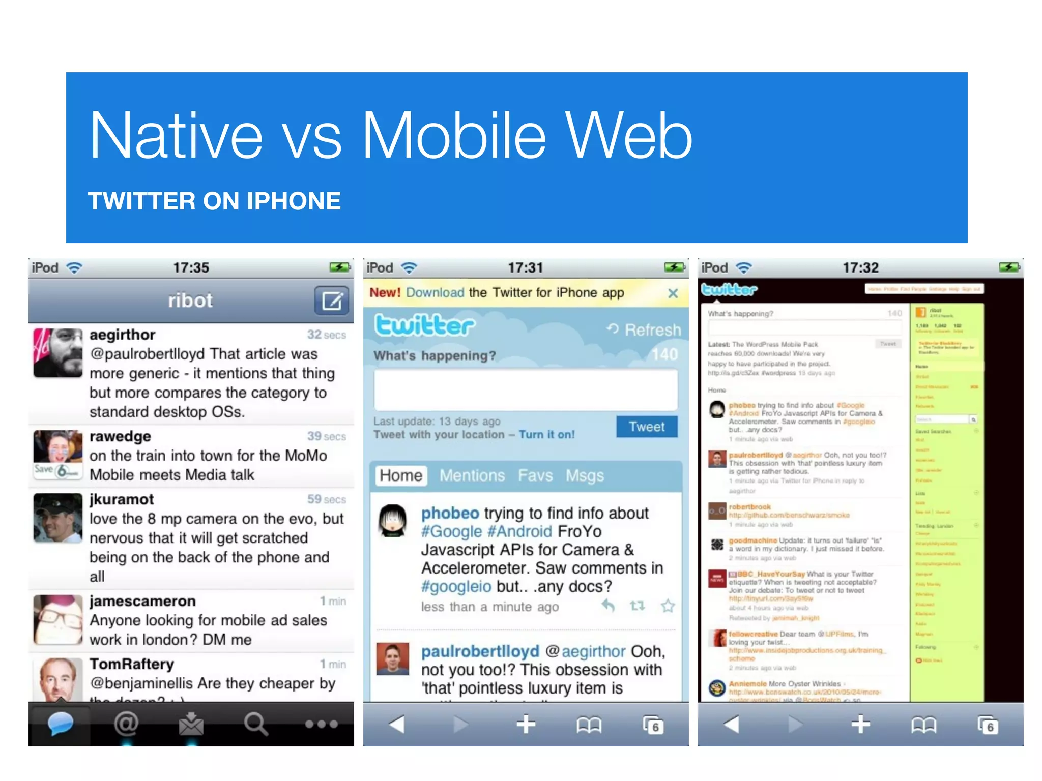 Native vs Mobile Web
TWITTER ON IPHONE
 