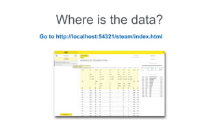 Where is the data? 
Go to http://localhost:54321/steam/index.html 
 