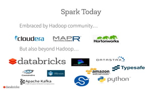Spark Today
Embraced by Hadoop community…
But also beyond Hadoop…
 