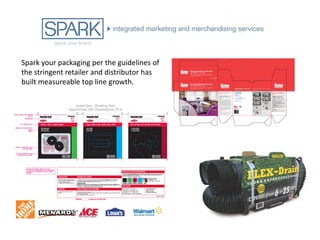 Spark your packaging per the guidelines of
the stringent retailer and distributor has
built measureable top line growth.
 