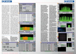 47
48
46
49
50
54
55
5651
52
53
45
70 71TELE-audiovision International — The World‘s Leading Digital TV Industry Publication — 03-04/2015 — www.TELE-audiovision.com www.TELE-audiovision.com — 03-04/2015 — TELE-audiovision International — 全球发行量最大的数字电视杂志
search is completed all
detected transponders find
their way into a new list and the
meter automatically launches
a protocol that measures all
transponders one after the
other. This measurement
protocol can of course be
saved and exported as a CSV
file which can then be edited
using MS Excel, for example.
No special PC software is
required, since the CSV file is
saved onto the USB storage
medium as is.
48. Measurements can be
presented as a bar diagram
as well. The different colours
indicate the signal level within
pre-defined limit values: As far
as DVB-C measurements are
concerned, the bar turns red
whenever the signal level falls
below 57 dBμV, it turns orange
when it exceeds the upper limit
of 74 dBμV, and it stays green
when it is between those two
limit values. While the limits
cannot be changed by users
we have to say that Spaun has
chosen ideal limit values to
begin with, so there is really no
need to interfere. If you look
at the screenshot closely you
will see that we have performed
a TILT measurement. If you
need to do that, you simply
move the markers on the
touchscreen with your
finger. The two markers are
connected with a straight line
and the difference in signal
strength is indicated by the
meter. TILT measurements
are particularly useful for
the correct adjustment of
amplifiers, so that constant
signal amplification across the
entire frequency spectrum can
be achieved.
49. Here we have initiated a
second TILT measurement.
50. The automatic measurement
protocol can be set up in a
way that it either launches a
single search run or several
runs in a loop. In both cases
the meter always saves each
single measurement result,
and if loop mode is selected
users can freely select an
interval between measurement
runs. This way it is possible
to detect and document
intermitting problem that are
not clearly visible all of the
time. Here too, Spaun has
looked at every detail and has
designed the Sparos 711 to add
a timestamp to each individual
measurement.
51. Here’s another outstanding
feature of the Spaun Sparos
711: You can create mixed
lists that include different
modulations. If that is the case
the automatic measurement
protocol will evaluate all pre-
defined transponders. This
is extremely useful if – for
example – a cable network
carries DVB-C transponders in
the UHF/VHF frequency range
and DVB-S/S2 transponders in
the 950 to 2150 MHz range. If
you know right from the start
that satellite transponders
are available on a different
cable, then you can define at
the outset of the measurement
protocol which modulations
on the list should be measured
and which shouldn’t. This way
it is possible to first measure
all DVB-C transponders, then
switch cables and look at the
DVB-S/S2 transponders.
52. The real-time spectrum
for the terrestrial and cable
frequency range reacts
incredibly fast and shows a
tremendous amount of detail.
Seen here is the full span from
5 to 900 MHz.
53. If you reduce the span to
500 MHz you’ll be able to gather
even more details. You’ll also
see analog transponders,
which can easily be detected
due to their separate video and
audio peaks.
54. The main measurement
screen for DVB-C transponders
looks the same as for all other
modulation. Here, too, all
important measurements are
shown alongside a section of
the real-time spectrum, live
video and channel information
– all at the same time.
55. Impressive: The 256QAM
constellation diagram created
with the Spaun Sparos 711.
This is when you truly learn to
appreciate the high resolution
of the 10-inch touchscreen
display. You don’t even have
to zoom in to collect all the
information you need. It just
doesn’t get any better than this.
56. The Spaun Sparos 711 is
not capable of demodulating
analog channels. But then
again, this is not required any
longer in this day and age. Still,
the meter can measure the
signal level and carrier-to-noise
ratio for analog channels too.
And that’s all you’ll ever need.
channels as well as EPG and
teletext. In order to verify
the measurement accuracy of
the Spaun Sparos 711 we set
up two test series. First, we
led a calibrated source signal
to the meter and measured
that signal with different fre-
quencies. Next, we compared
the results from a number of
measurements with those of
two reference meters.
The Spaun Sparos 711
achieves remarkably high
measurement accuracy. The
HF input alone lends proof to
the huge efforts the develop-
ers have made to design a
top-quality device. A sort of
divider that is part of the cas-
ing shields the HF input from
the rest of the meter and its
potentially interfering elec-
tronic components. This is
only one of many seemingly
small details that ultimately
lead to such high measure-
ment precision. We tested
this meter for weeks and
regular readers know that we
push all devices to the limits,
but still we were surprised by
the capacity of the battery. It
seemed we could use it forev-
er before we had to recharge
it. Spaun specifies the battery
as having enough capacity for
up to four hours of continu-
ous operation, but when we
tried that out for ourselves
we could hardly believe what
happened: The battery is ac-
tually much stronger than
that and depending on the op-
erating mode will last through
the better part of eight or
even ten hours. Unbelievable
and sure to break any record
in the meter world. Quite
frankly, this alone would be
a compelling argument for
rushing out and getting the
Sparos 711. After all, noth-
ing is more frustrating than
a meter running out of power
right in the middle of a major
job that needs to be finished
on time. With the Spaun Spa-
ros 711 you won’t need mains
or a car charger on an aver-
age working day, and we can-
not praise the manufacturer
highly enough for offering
its latest meter with so much
stamina.
The USB storage medium
that comes with the meter
includes PC software by the
name of SPAROS Organizer.
It can be used to edit and
manage all transponder and
protocol lists right on the PC,
even though – quite frankly
– those jobs can be accom-
plished almost as seamlessly
right on the touchscreen me-
ter as well. In general, Spaun
has devised a very contempo-
rary concept for integrating a
PC. We are used to physically
connecting meters to a PC
using the USB or RS-232 in-
terfaces, but with the Spaun
Sparos 711 all you need is the
included USB storage medi-
um. Simply export all current
settings onto the USB stick,
which is then connected to
the PC running the SPAROS
Organizer software. All data
can then be freely edited on
the PC and when you are done
DVB-C
Measurement
45. The Spaun Sparos 711
can be set up to deal with
repetitive tasks. This can be
done by calling up the Auto Set
function and entering the target
modulations as well as all other
parameters for the transponder
search.
46. Here the Spaun Sparos 711
has been set up for a DVB-C
search. We did not have to deal
with additional specifics such
as symbol rates, for example.
The Spaun Sparos 711 finds
out all data by itself, and it’s
extremely quick too!
47. As soon as the transponder
 