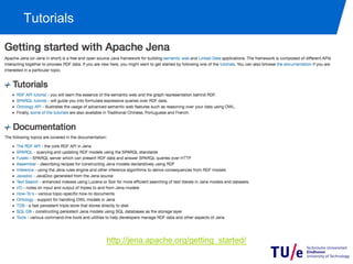 Tutorials

http://jena.apache.org/getting_started/

 