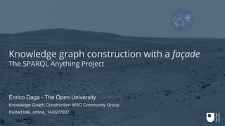 Knowledge graph construction with a façade
The SPARQL Anything Project
Enrico Daga - The Open University
Knowledge Graph Construction W3C Community Group
Invited talk, online, 14/02/2022
 