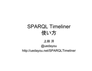 SPARQL Timeliner
使い方
上田 洋
@uedayou
http://uedayou.net/SPARQLTimeliner/

 
