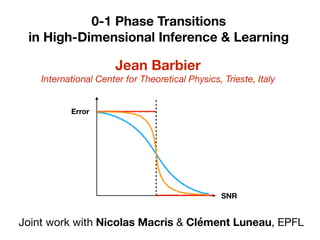 0-1 Phase Transitions
in High-Dimensional Inference & Learning
Jean Barbier
International Center for Theoretical Physics, Trieste, Italy
Error
SNR
Joint work with Nicolas Macris & Clément Luneau, EPFL
 