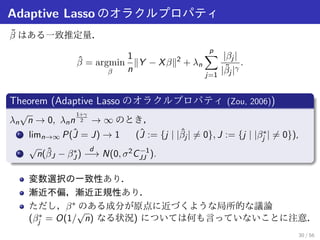 Lasso 推定量のスパース性 
p = n, X = I の場合． 
^  