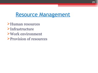 28




    Resource Management
Human resources
Infrastructure
Work environment
Provision of resources
 