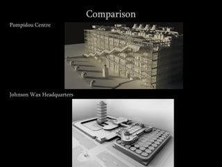 Comparison
Pompidou Centre
Johnson Wax Headquarters
 