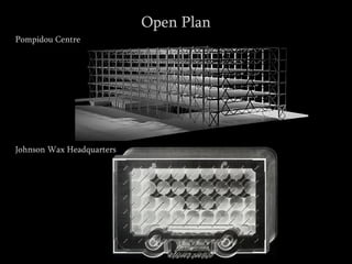 Open Plan
Pompidou Centre
Johnson Wax Headquarters
 