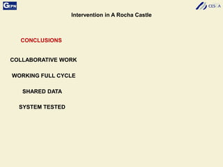 Intervention in A Rocha Castle
CONCLUSIONS
COLLABORATIVE WORK
WORKING FULL CYCLE
SHARED DATA
SYSTEM TESTED
 