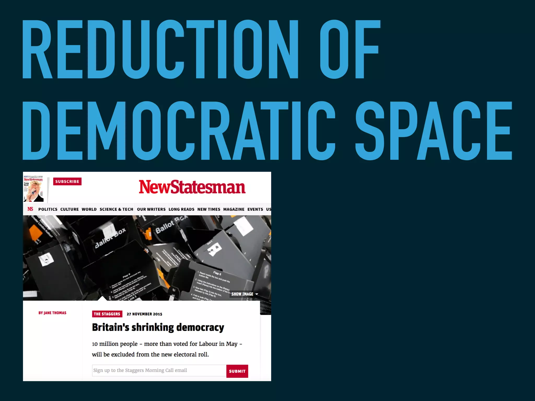 REDUCTION OF
DEMOCRATIC SPACE
 