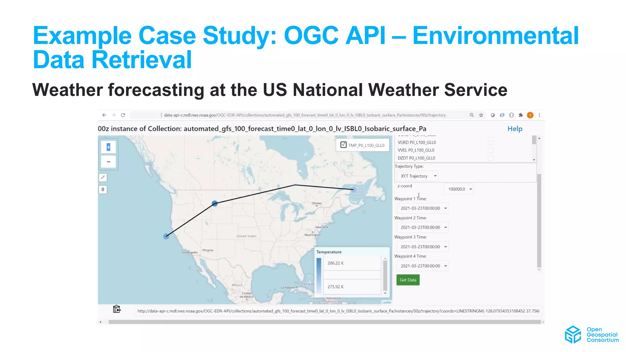 Example Case Study: OGC API – Environmental
Data Retrieval
Weather forecasting at the US National Weather Service
 