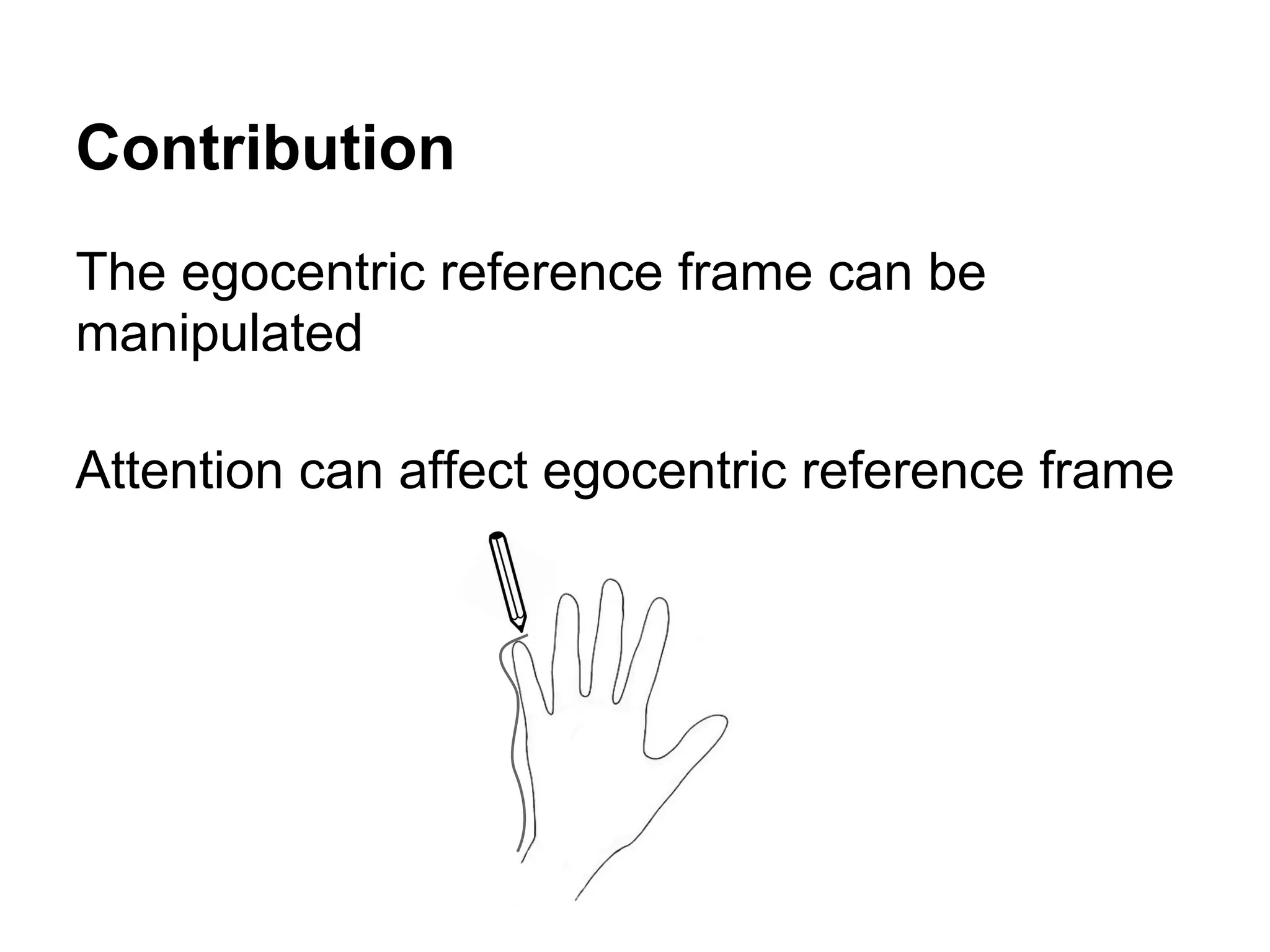 Contribution
The egocentric reference frame can be
manipulated
Attention can affect egocentric reference frame
 
