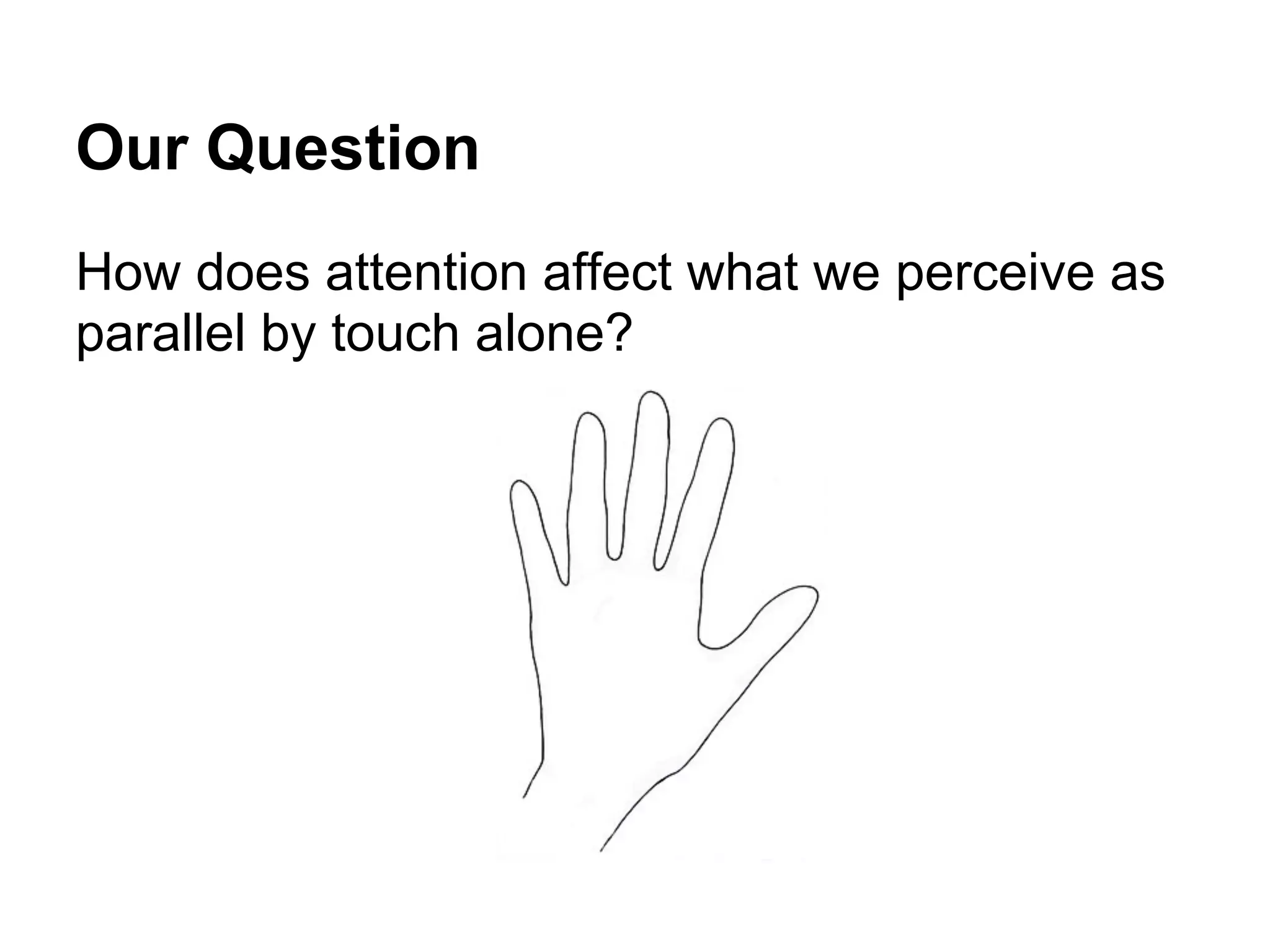 Our Question
How does attention affect what we perceive as
parallel by touch alone?
 